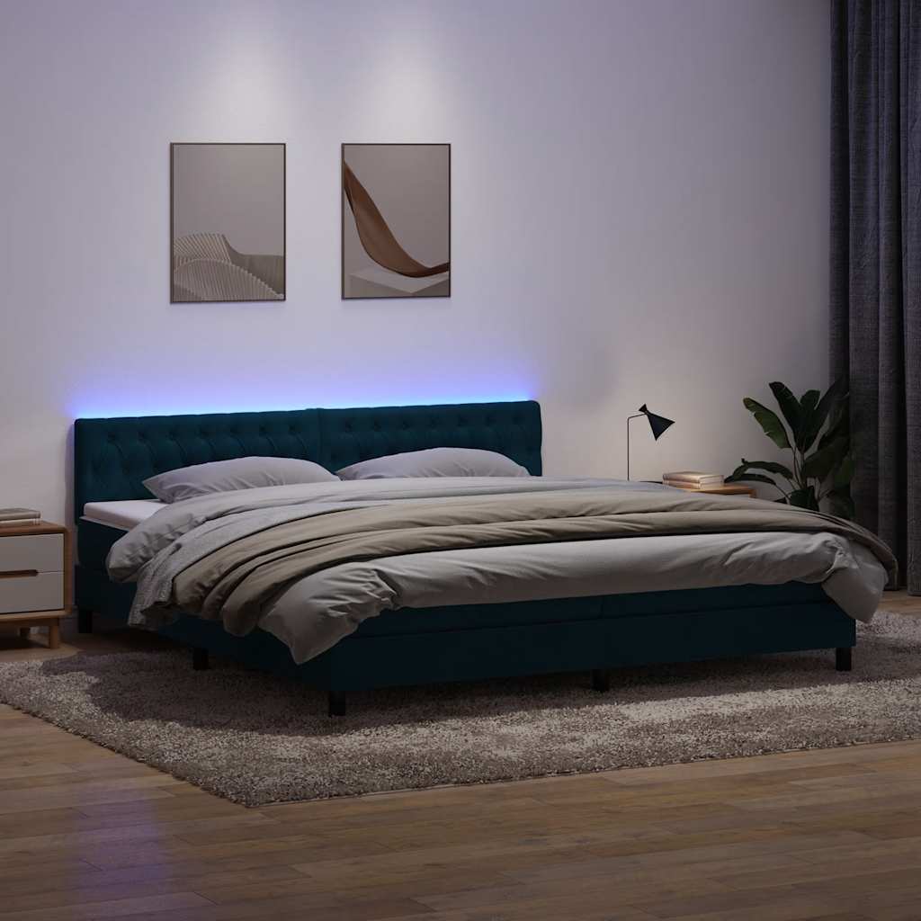 Boxspring met matras en LED fluweel donkerblauw 200x220 cm – afbeelding 4