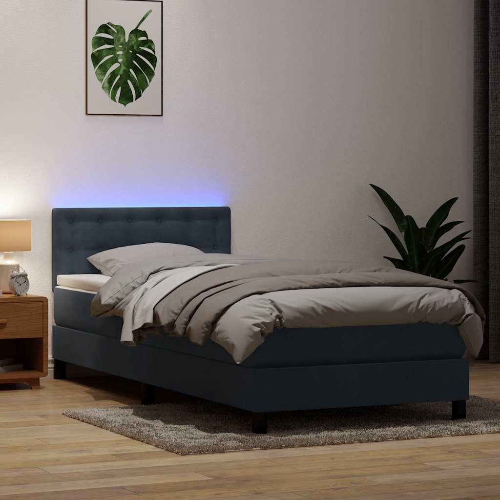 Boxspring met matras en LED fluweel donkergrijs 80x210 cm – afbeelding 1