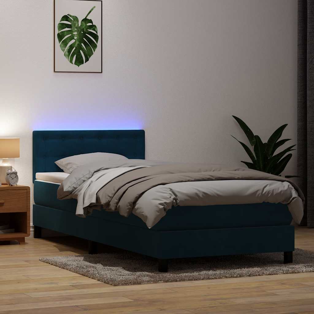 Boxspring met matras en LED fluweel donkerblauw 80x210 cm – afbeelding 1