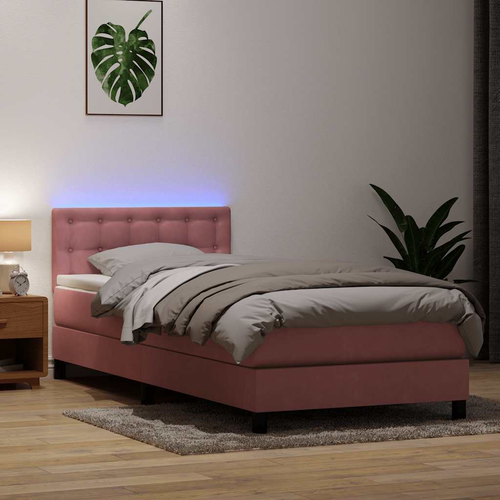 Boxspring met matras en LED fluweel roze 80x210 cm – afbeelding 1