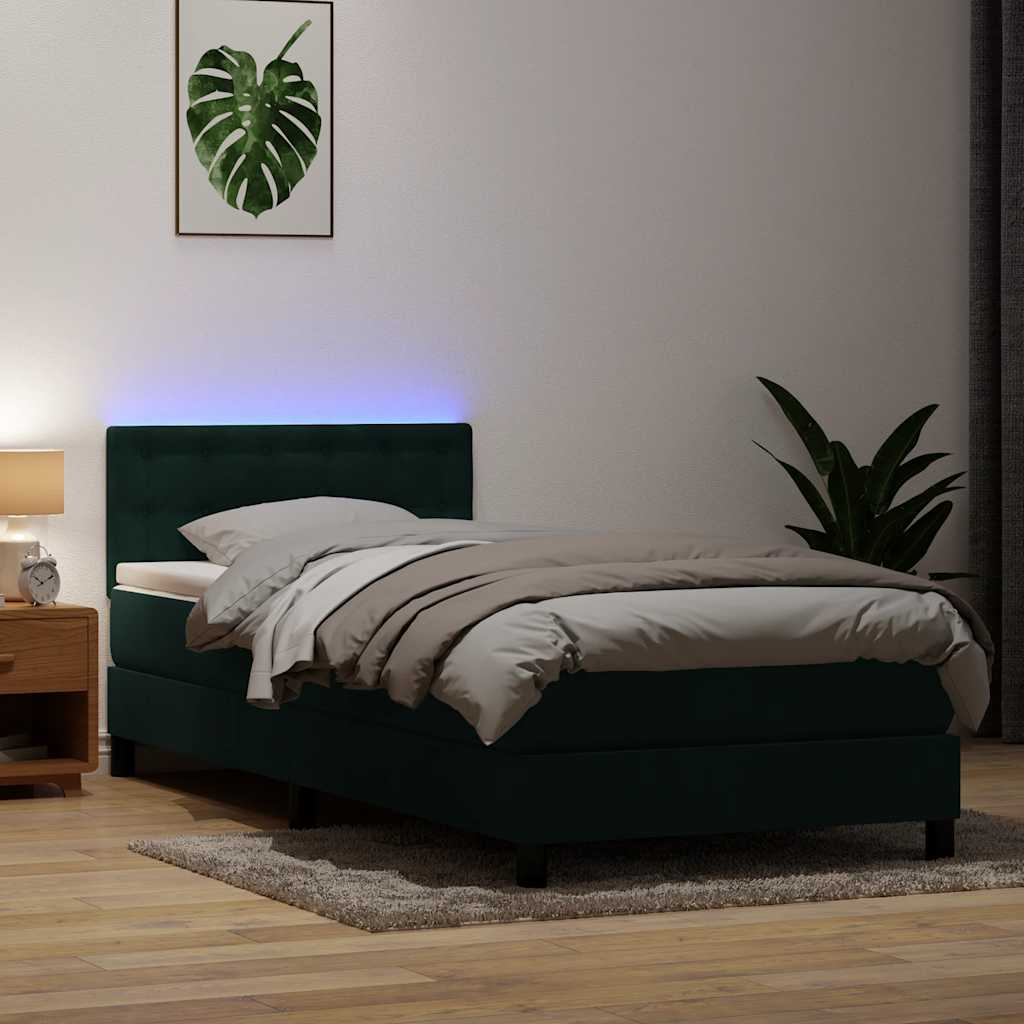 Boxspring met matras en LED fluweel donkergroen 90x210 cm – afbeelding 1