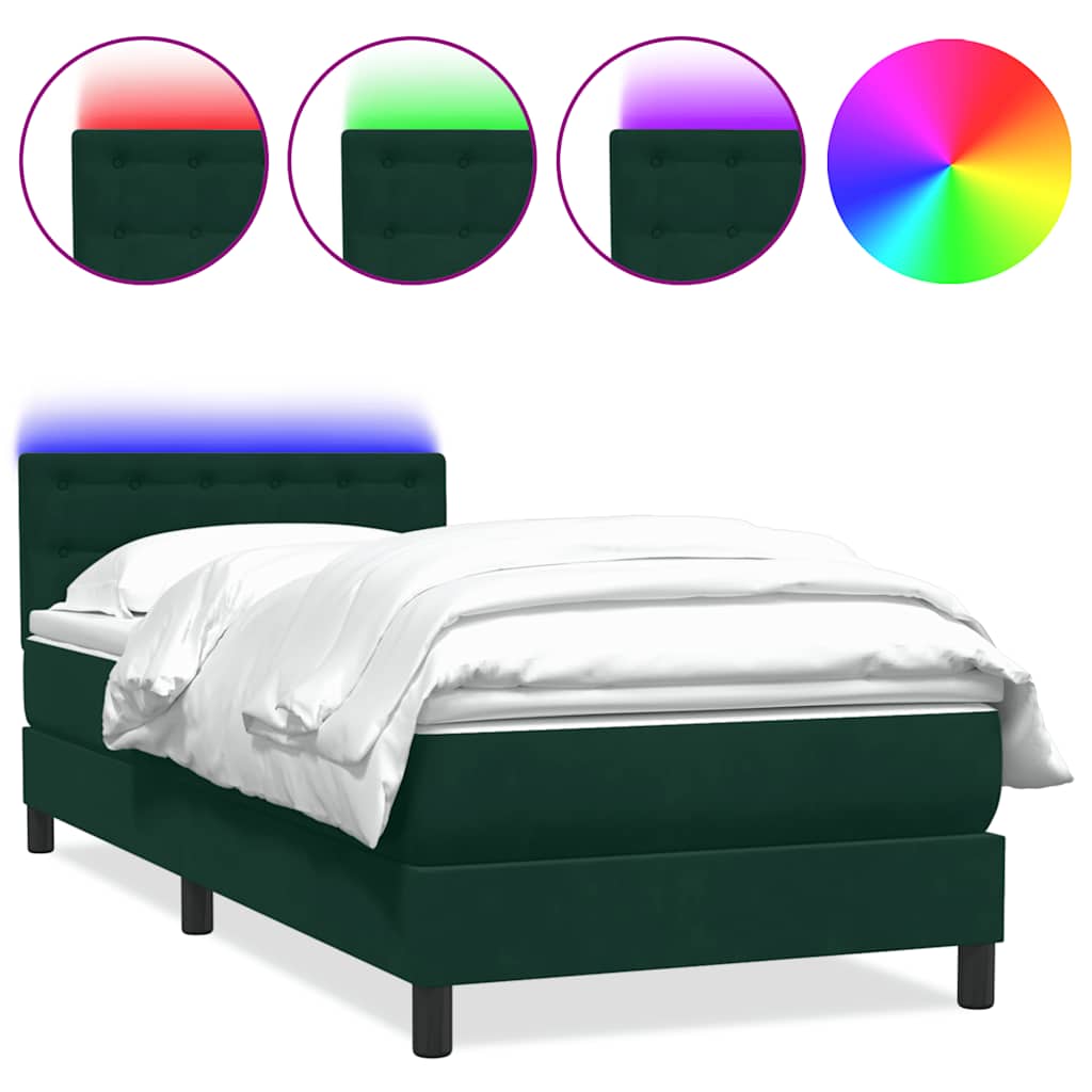 Boxspring met matras en LED fluweel donkergroen 90x210 cm – afbeelding 2