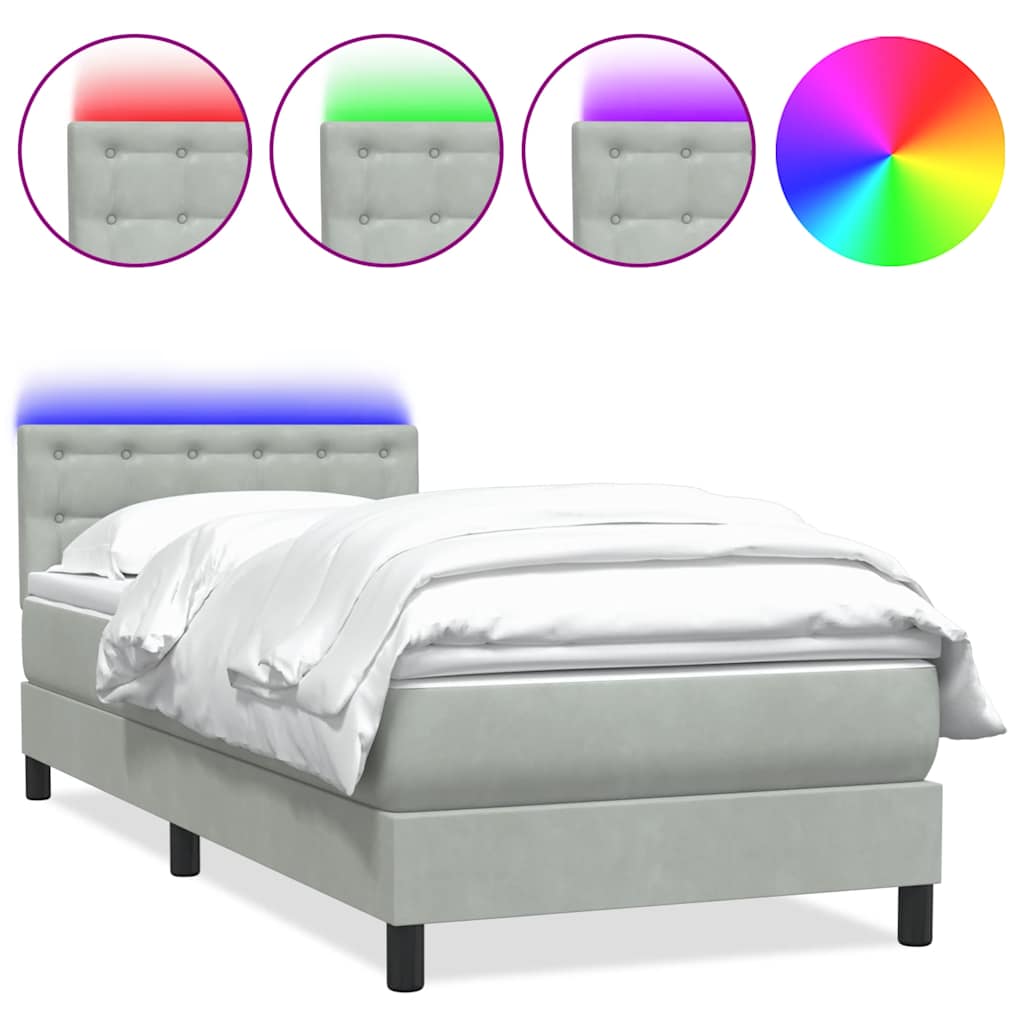 Boxspring met matras en LED fluweel lichtgrijs 100x210 cm – afbeelding 2
