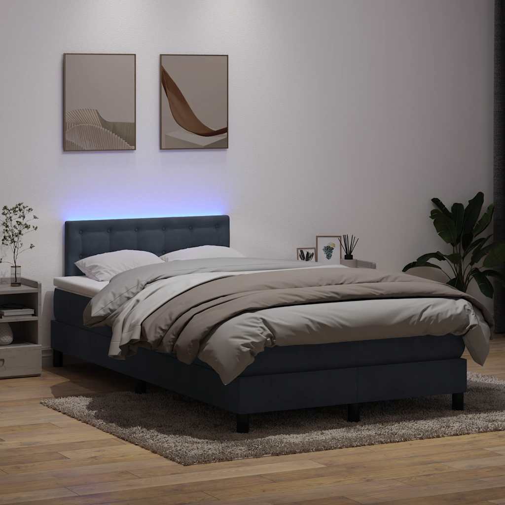 Boxspring met matras en LED fluweel donkergrijs 120x210 cm – afbeelding 1