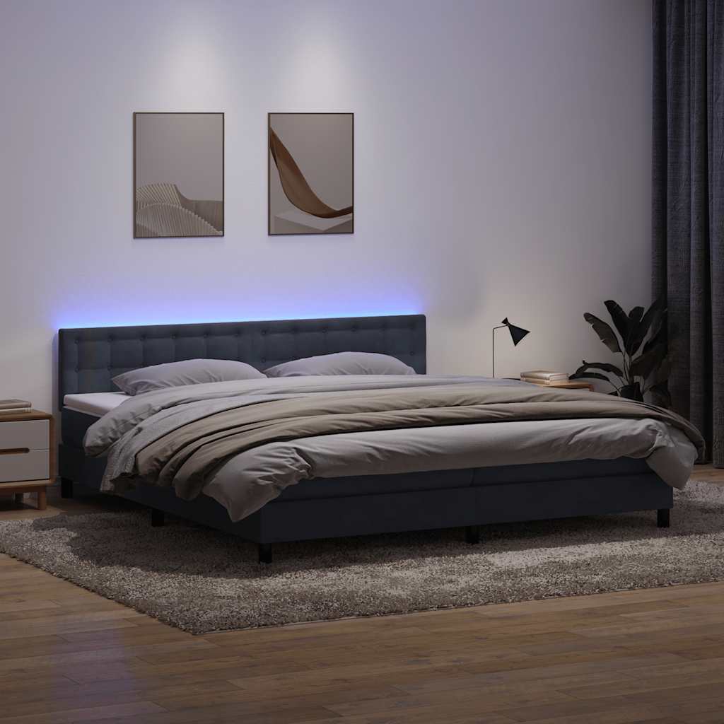 Boxspring met matras en LED fluweel donkergrijs 180x210 cm – afbeelding 1