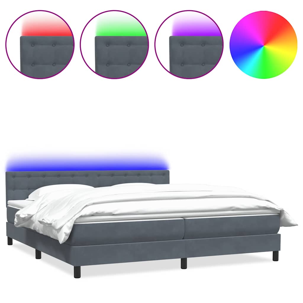 Boxspring met matras en LED fluweel donkergrijs 200x210 cm – afbeelding 2