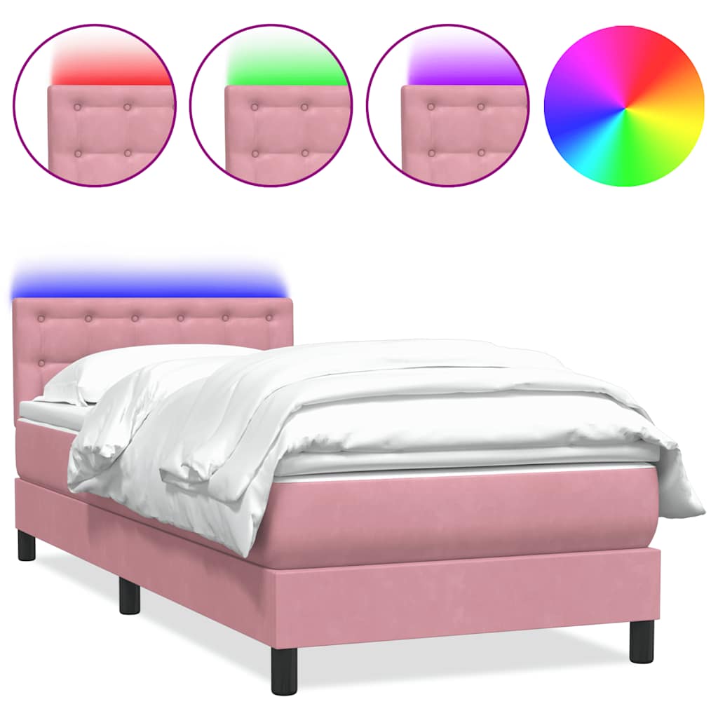 Boxspring met matras en LED fluweel roze 90x220 cm – afbeelding 2
