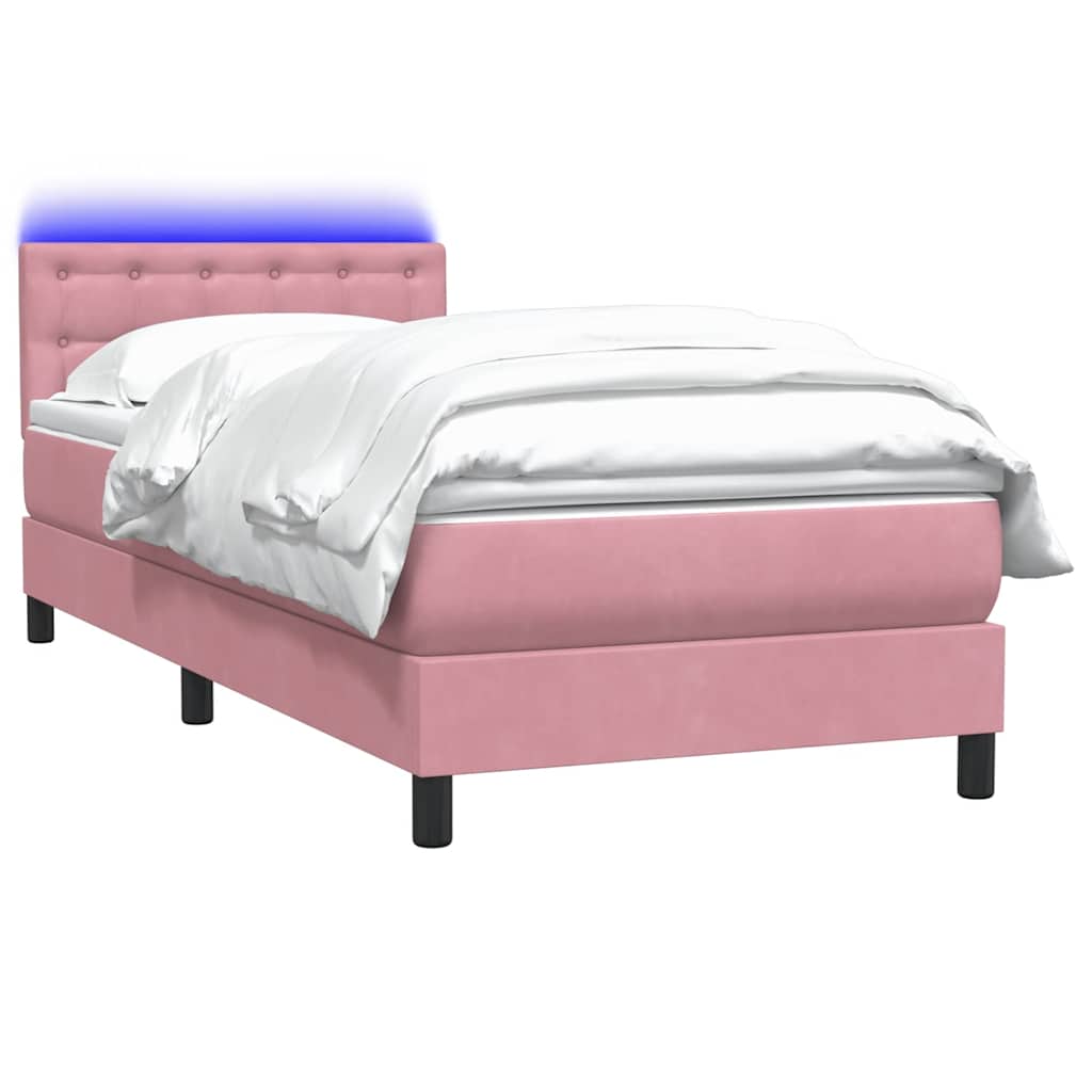 Boxspring met matras en LED fluweel roze 90x220 cm – afbeelding 3