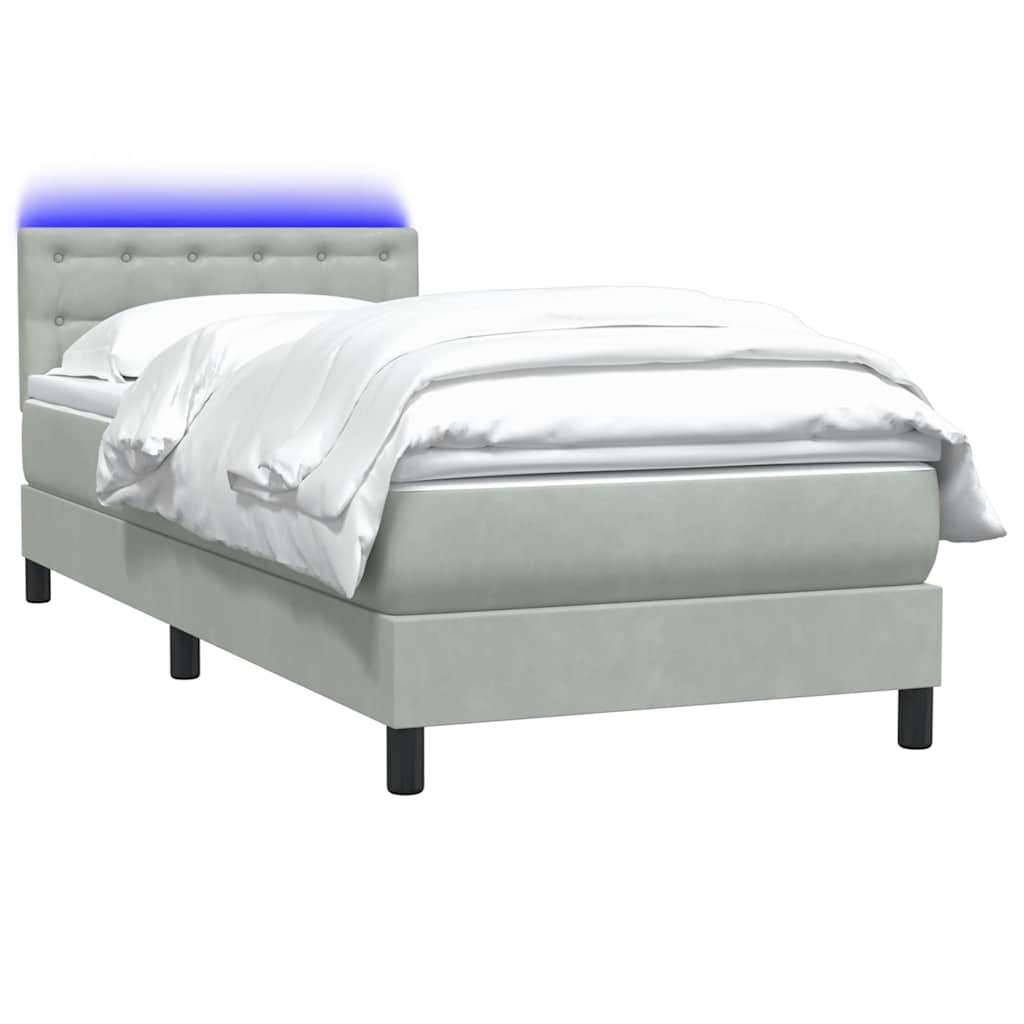 Boxspring met matras en LED fluweel lichtgrijs 100x220 cm – afbeelding 3
