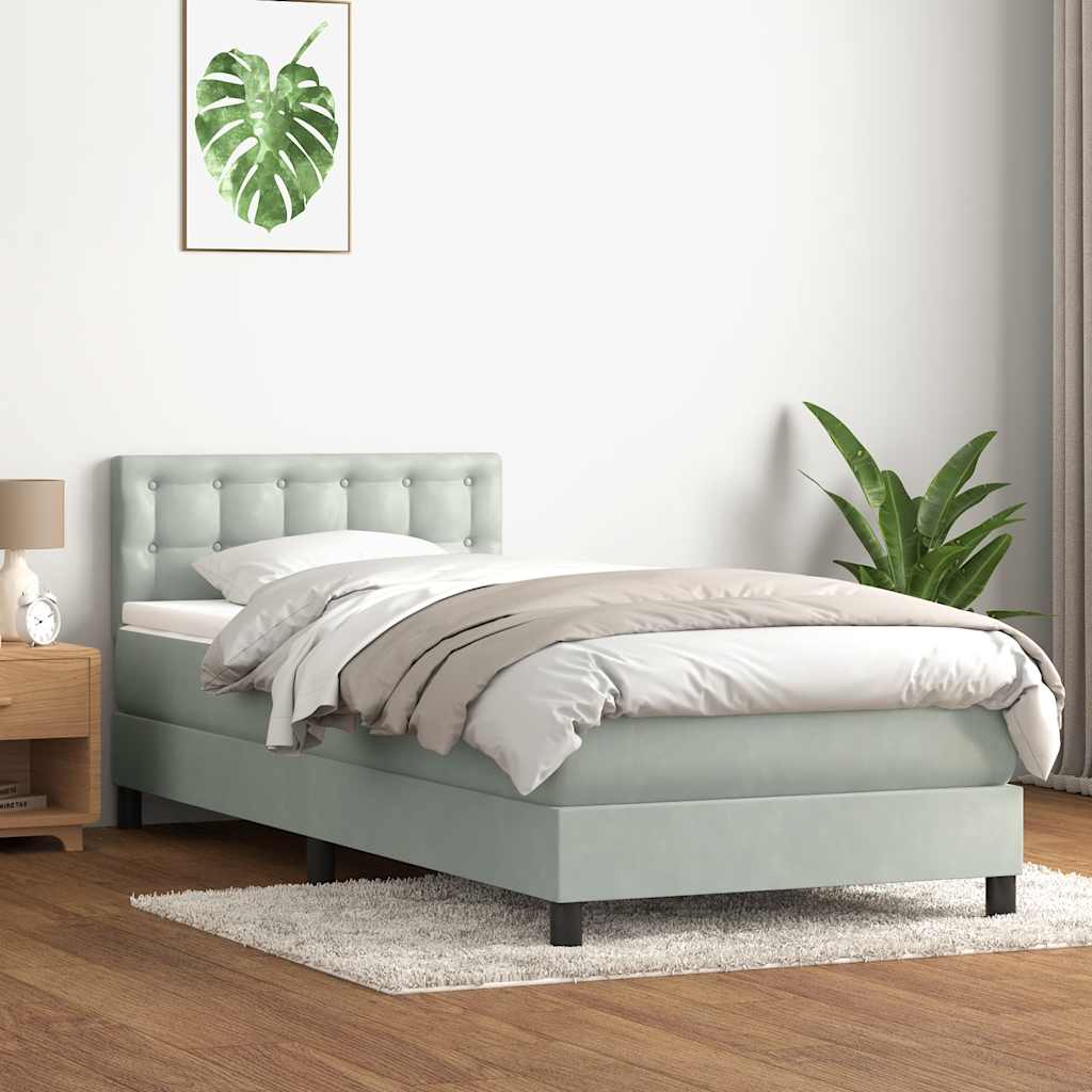 Boxspring met matras en LED fluweel lichtgrijs 100x220 cm – afbeelding 4
