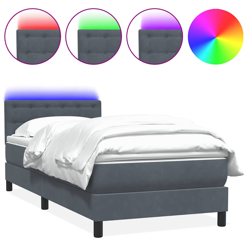 Boxspring met matras en LED fluweel donkergrijs 100x220 cm – afbeelding 2