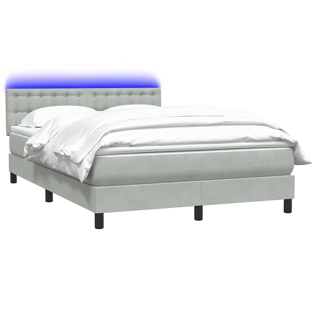 Boxspring met matras en LED fluweel lichtgrijs 140x220 cm – afbeelding 3