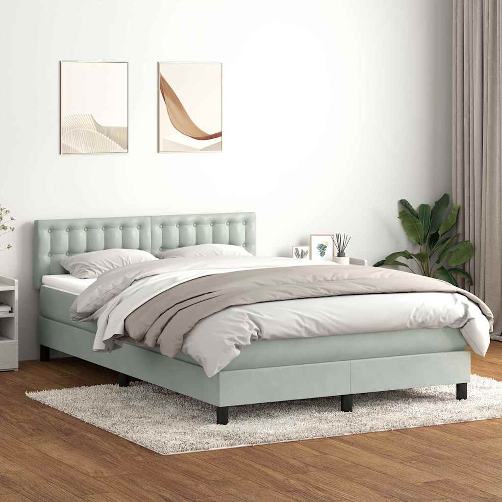 Boxspring met matras en LED fluweel lichtgrijs 140x220 cm – afbeelding 4