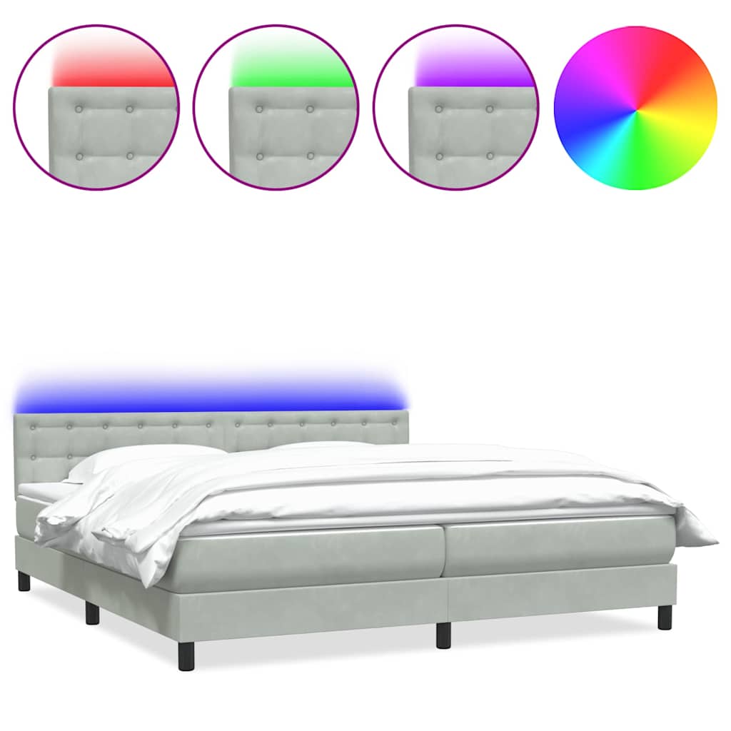 Boxspring met matras en LED fluweel lichtgrijs 180x220 cm – afbeelding 2