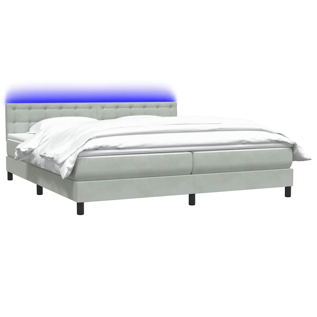 Boxspring met matras en LED fluweel lichtgrijs 180x220 cm – afbeelding 3