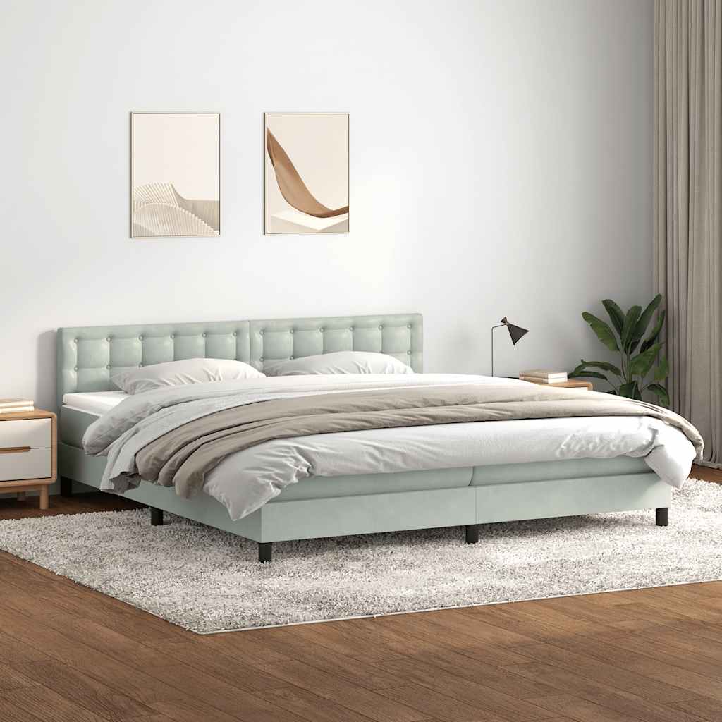 Boxspring met matras en LED fluweel lichtgrijs 180x220 cm – afbeelding 4