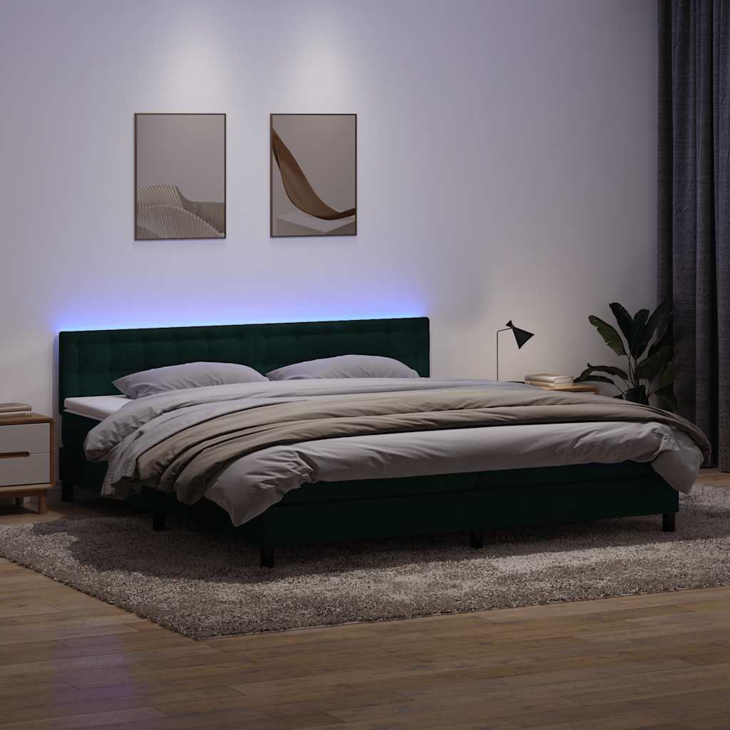 Boxspring met matras en LED fluweel donkergroen 180x220 cm – afbeelding 1