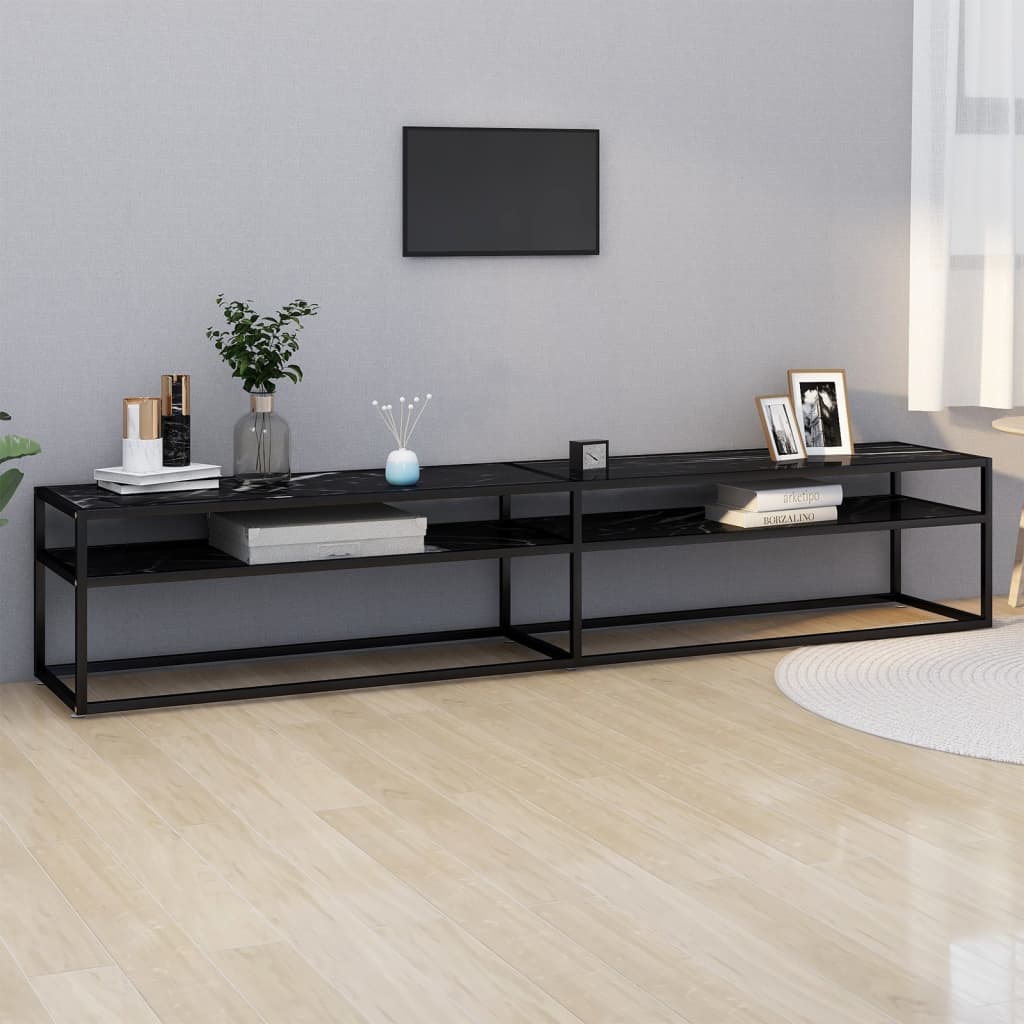 Tv-meubel 220x40x40,5 cm gehard glas zwartmarmerkleurig – afbeelding 1