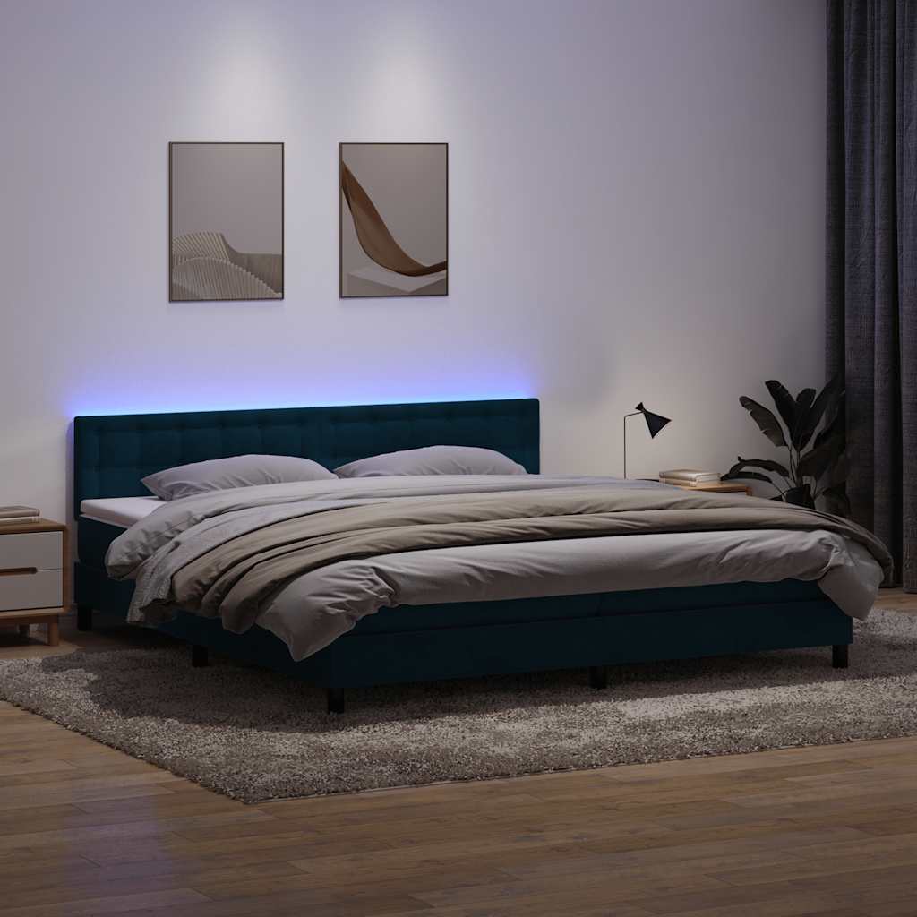 Boxspring met matras en LED fluweel donkerblauw 200x220 cm – afbeelding 1