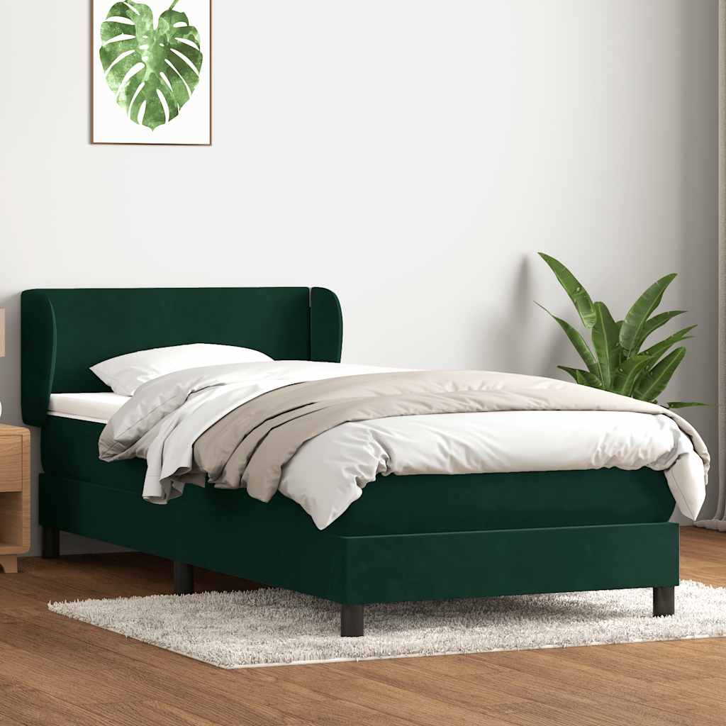 Boxspring met matras fluweel donkergroen 90x210 cm – afbeelding 3