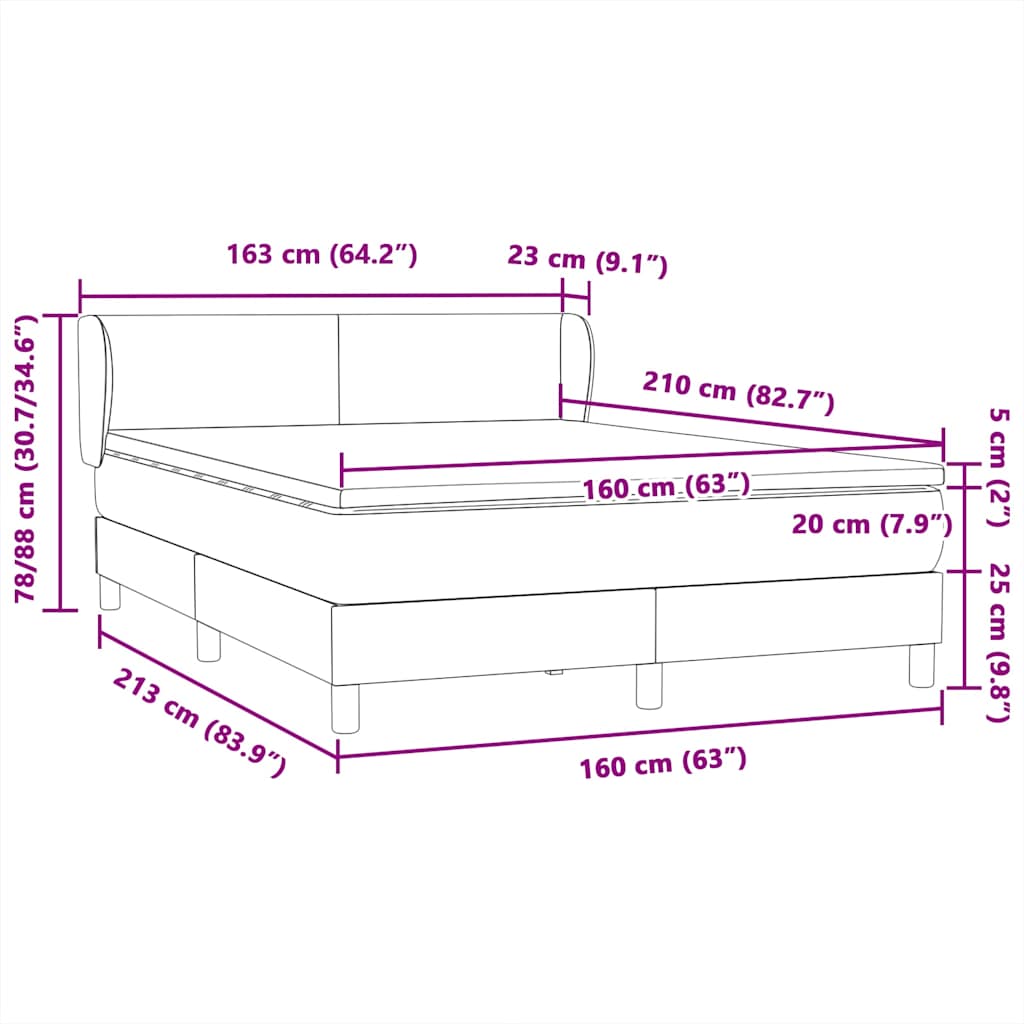 Boxspring met matras fluweel donkerblauw 160x210 cm – afbeelding 12