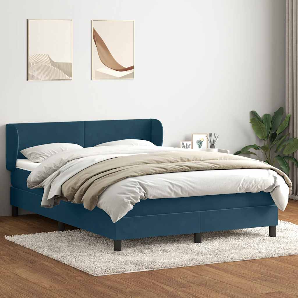 Boxspring met matras fluweel donkerblauw 140x220 cm – afbeelding 3