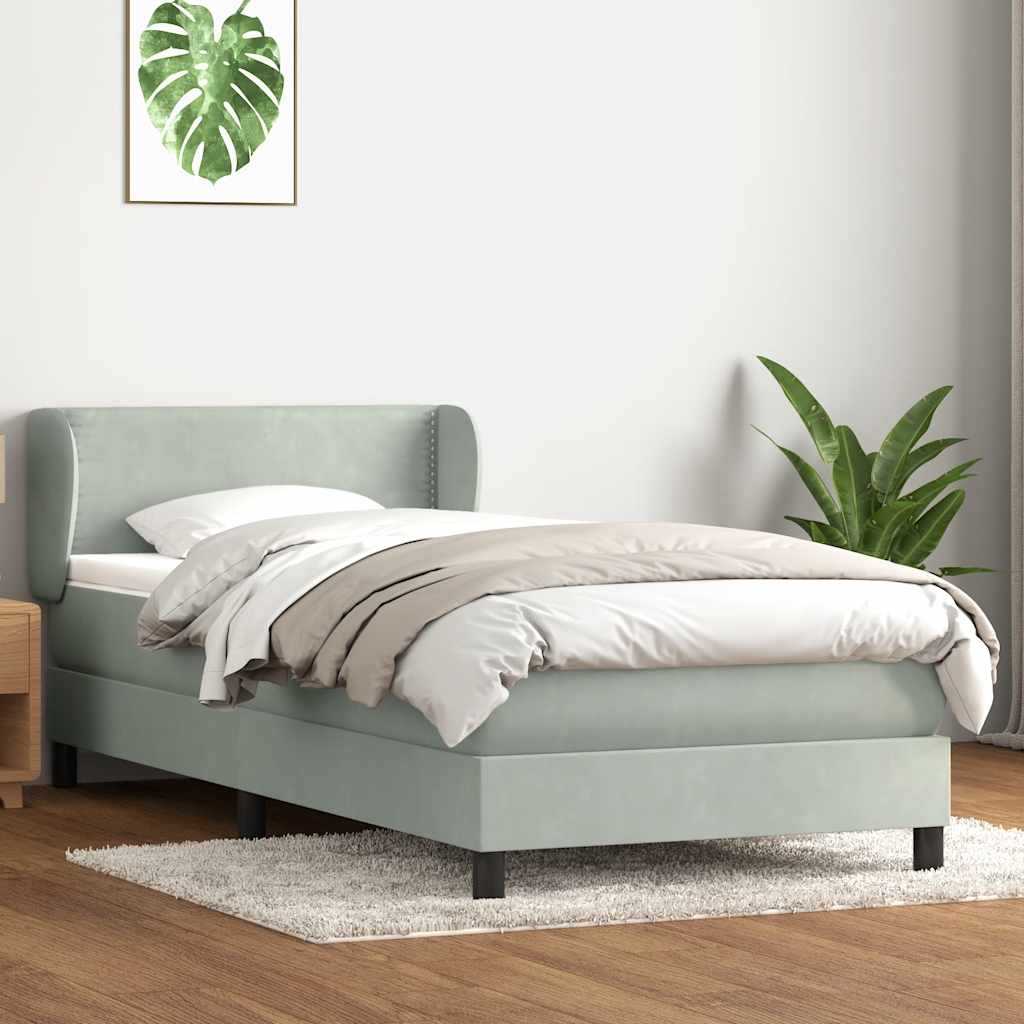 Boxspring met matras fluweel lichtgrijs 80x210 cm – afbeelding 1