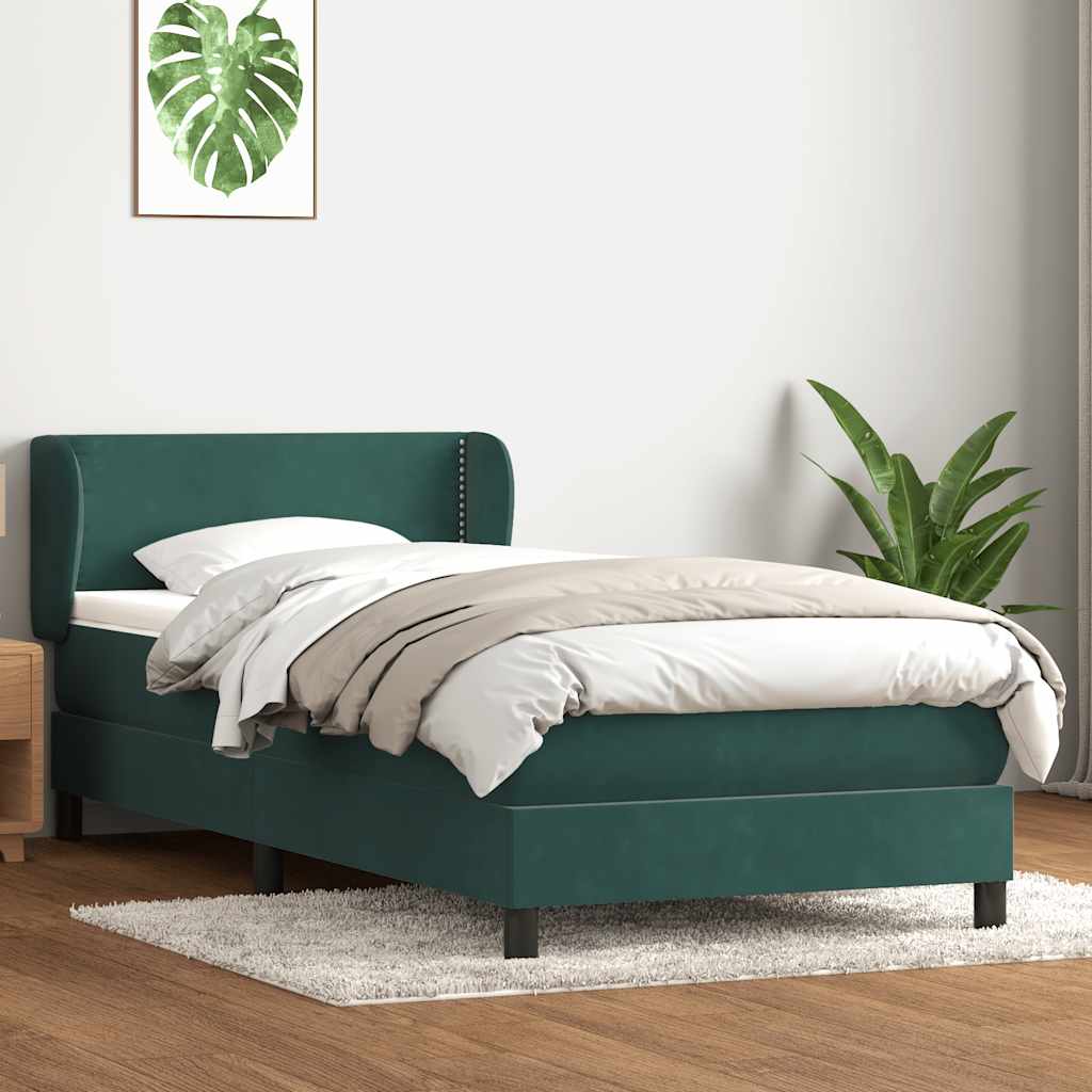 Boxspring met matras fluweel donkergroen 80x210 cm – afbeelding 1