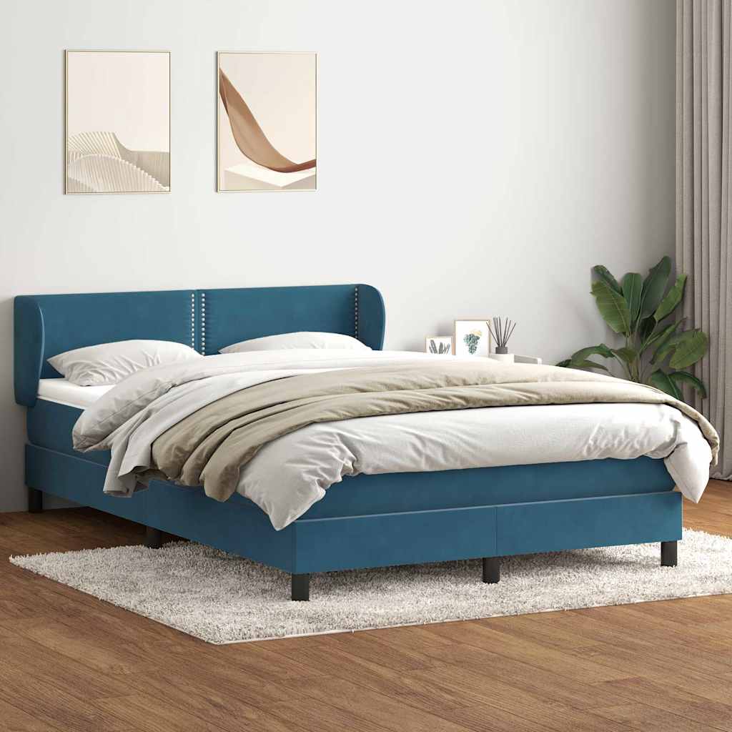 Boxspring met matras fluweel donkerblauw 160x210 cm – afbeelding 1