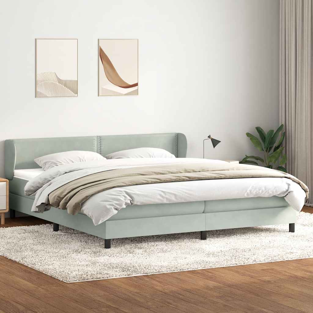 Boxspring met matrassen fluweel lichtgrijs 200x210 cm – afbeelding 1