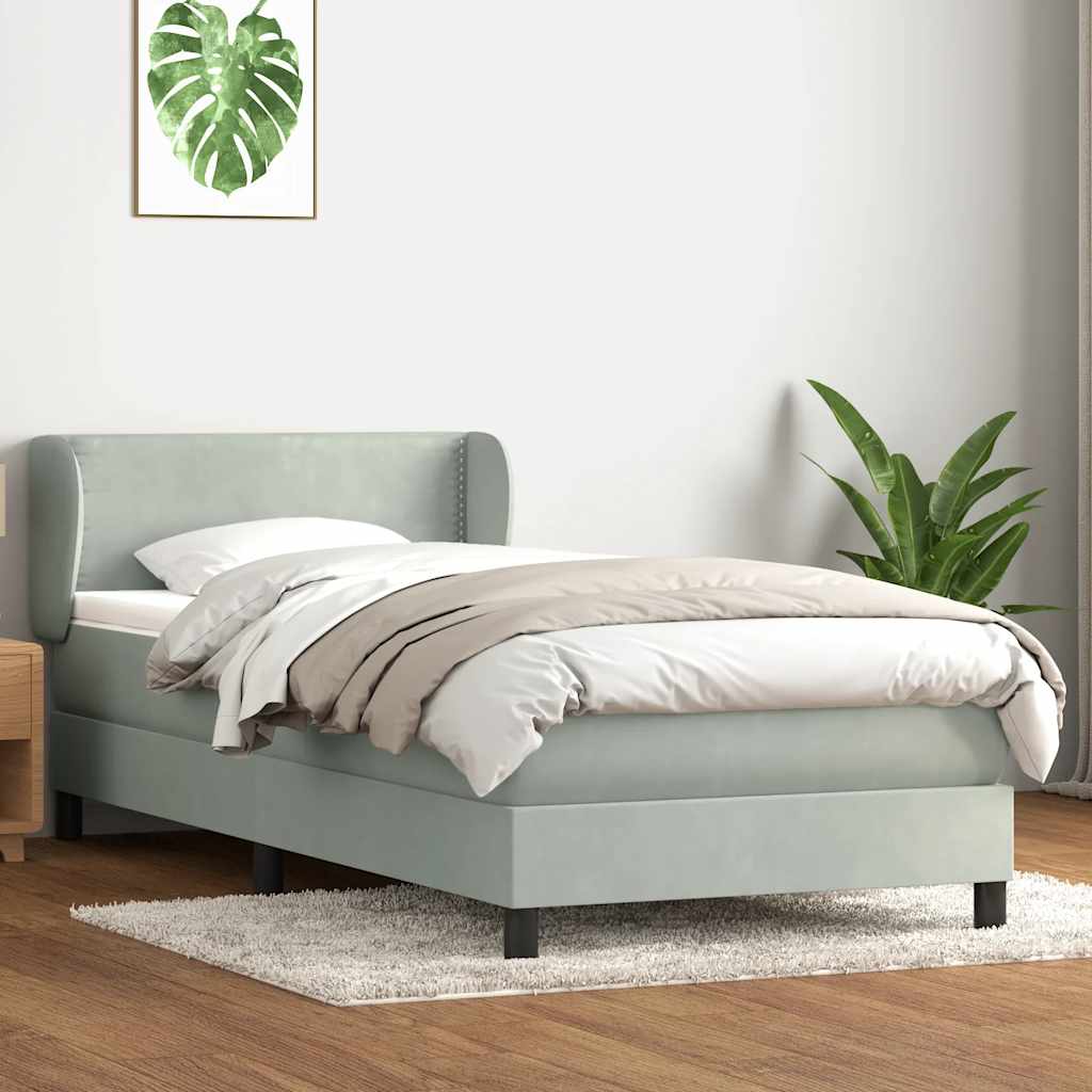 Boxspring met matras fluweel lichtgrijs 80x220 cm – afbeelding 1