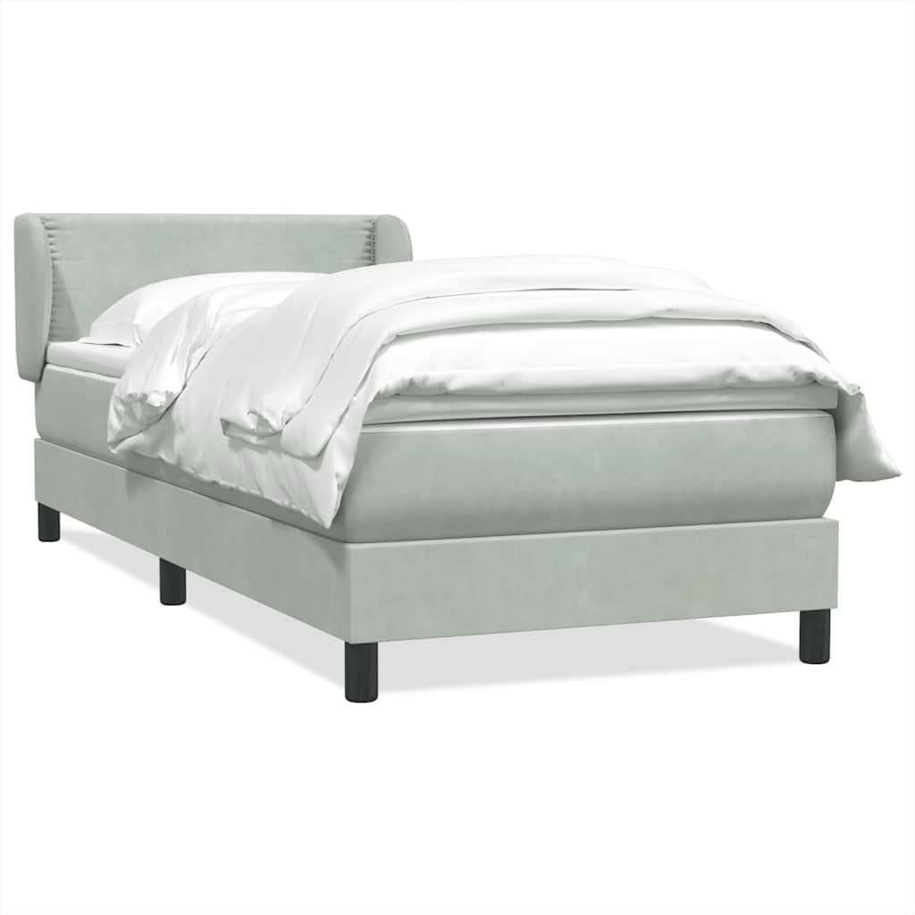 Boxspring met matras fluweel lichtgrijs 100x220 cm – afbeelding 2