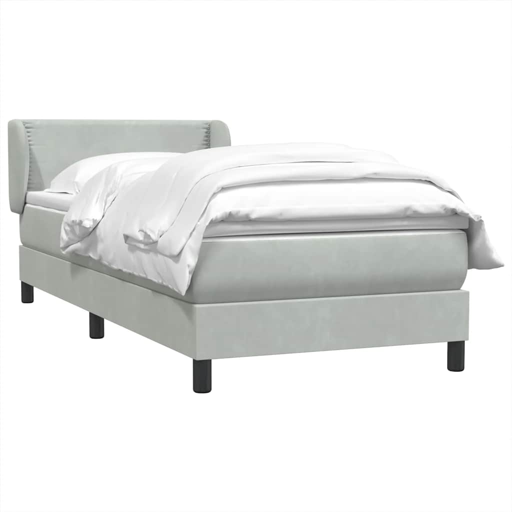 Boxspring met matras fluweel lichtgrijs 100x220 cm – afbeelding 3