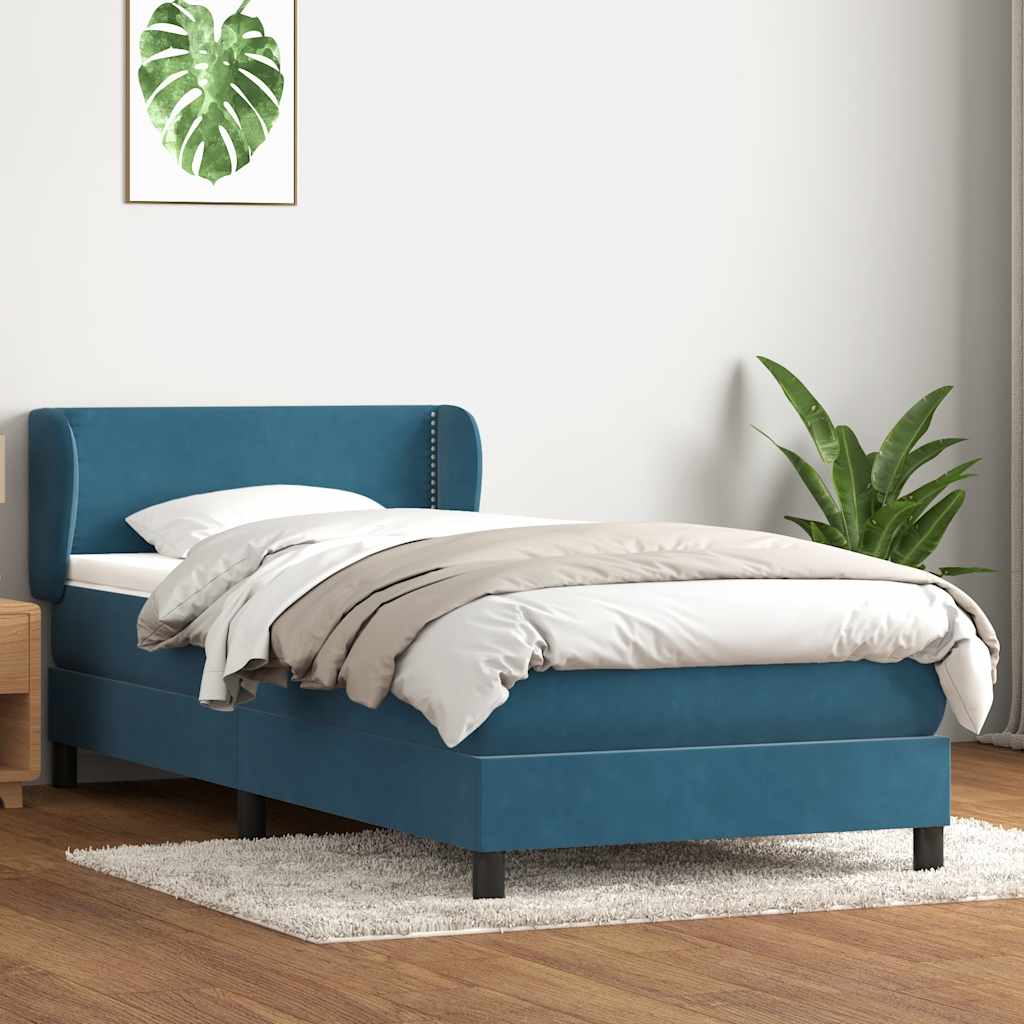 Boxspring met matras fluweel donkerblauw 100x220 cm – afbeelding 1