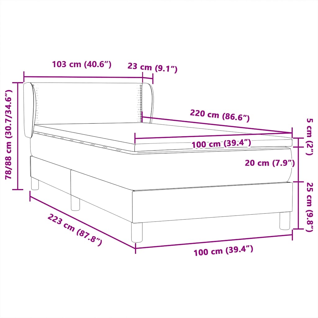 Boxspring met matras fluweel donkerblauw 100x220 cm – afbeelding 12