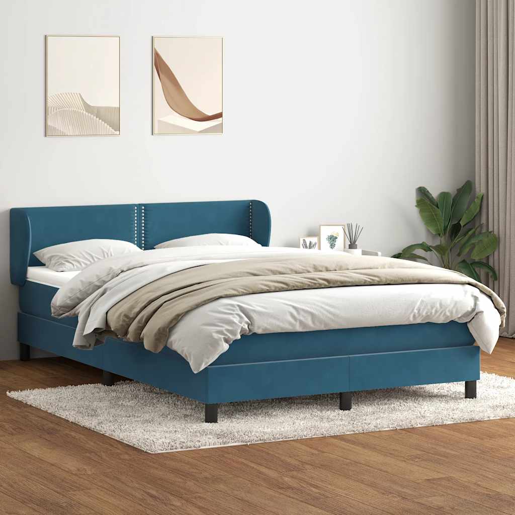 Boxspring met matras fluweel donkerblauw 160x220 cm – afbeelding 1