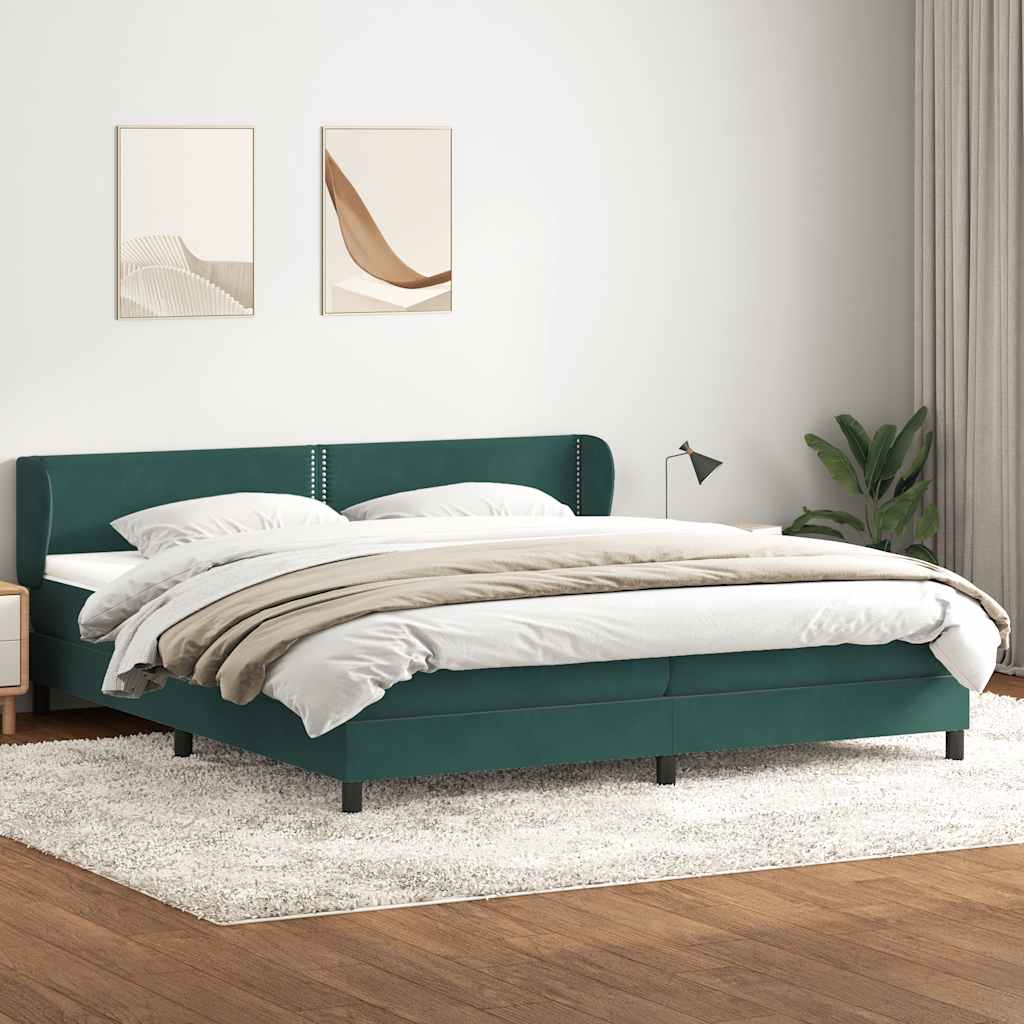 Boxspringbed met matrassen 200x220 cm fluweel donkergroen – afbeelding 1