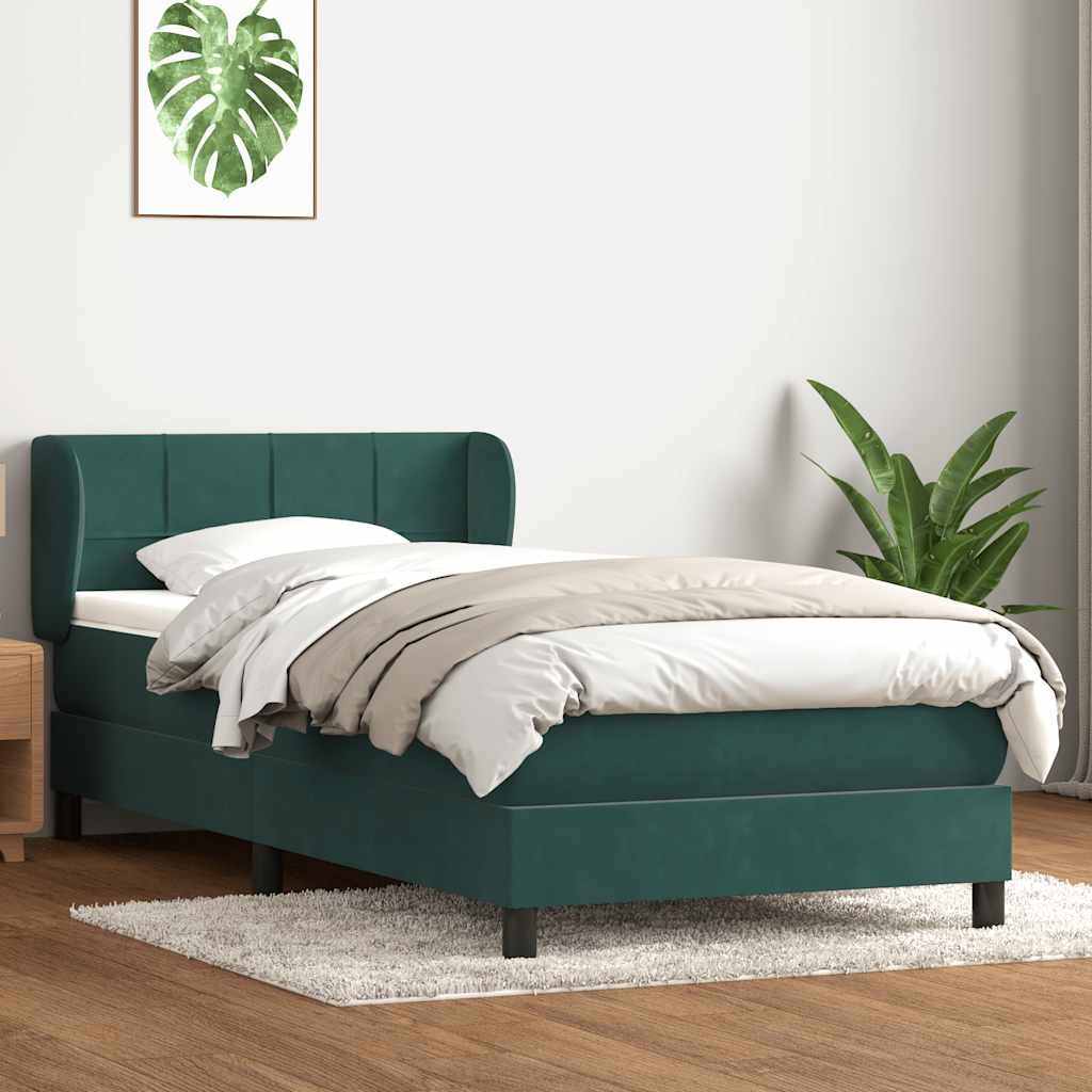 Boxspring met matras fluweel donkergroen 80x210 cm – afbeelding 1