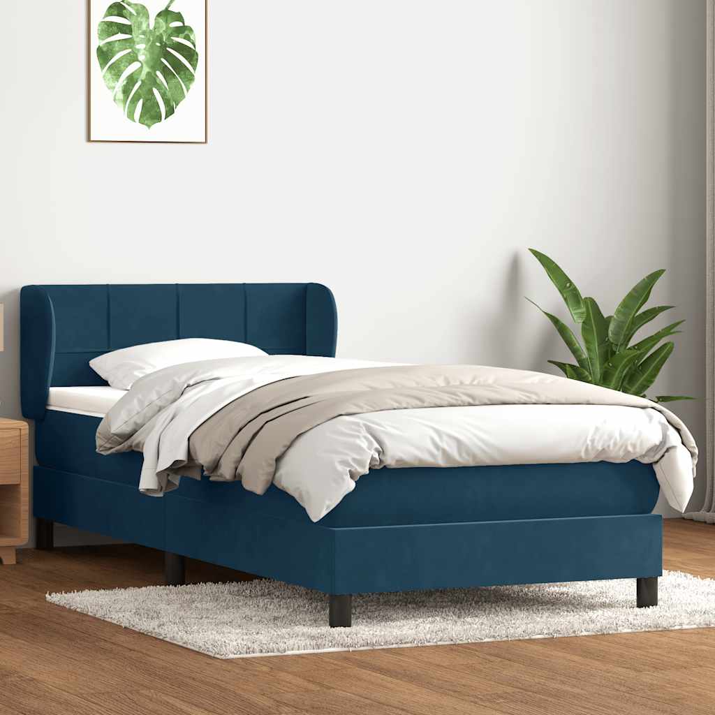 Boxspring met matras fluweel donkerblauw 80x210 cm – afbeelding 1