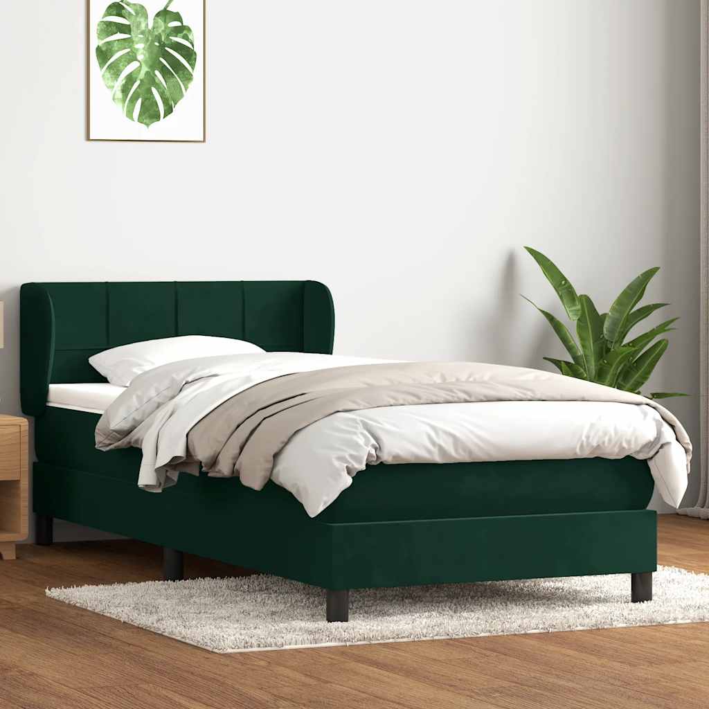 Boxspring met matras fluweel donkergroen 90x210 cm – afbeelding 1