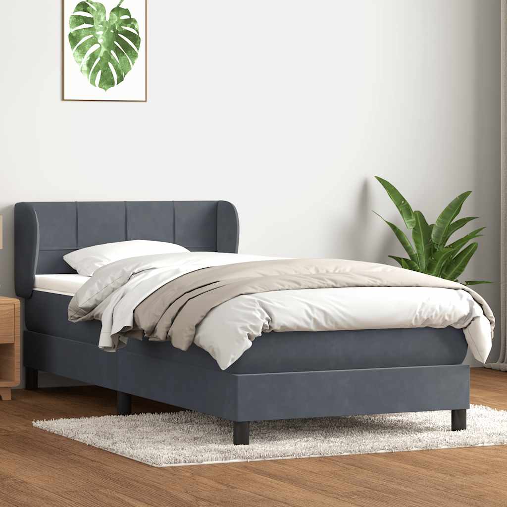 Boxspring met matras fluweel donkergrijs 100x210 cm – afbeelding 1