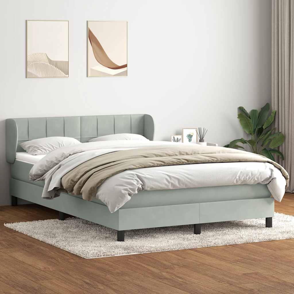 Boxspring met matras fluweel lichtgrijs 160x210 cm – afbeelding 1