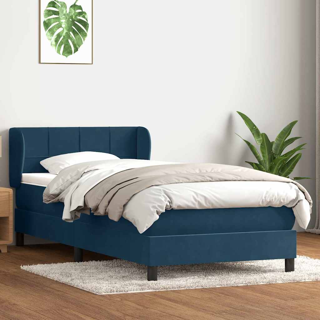 Boxspring met matras fluweel donkerblauw 80x220 cm – afbeelding 1