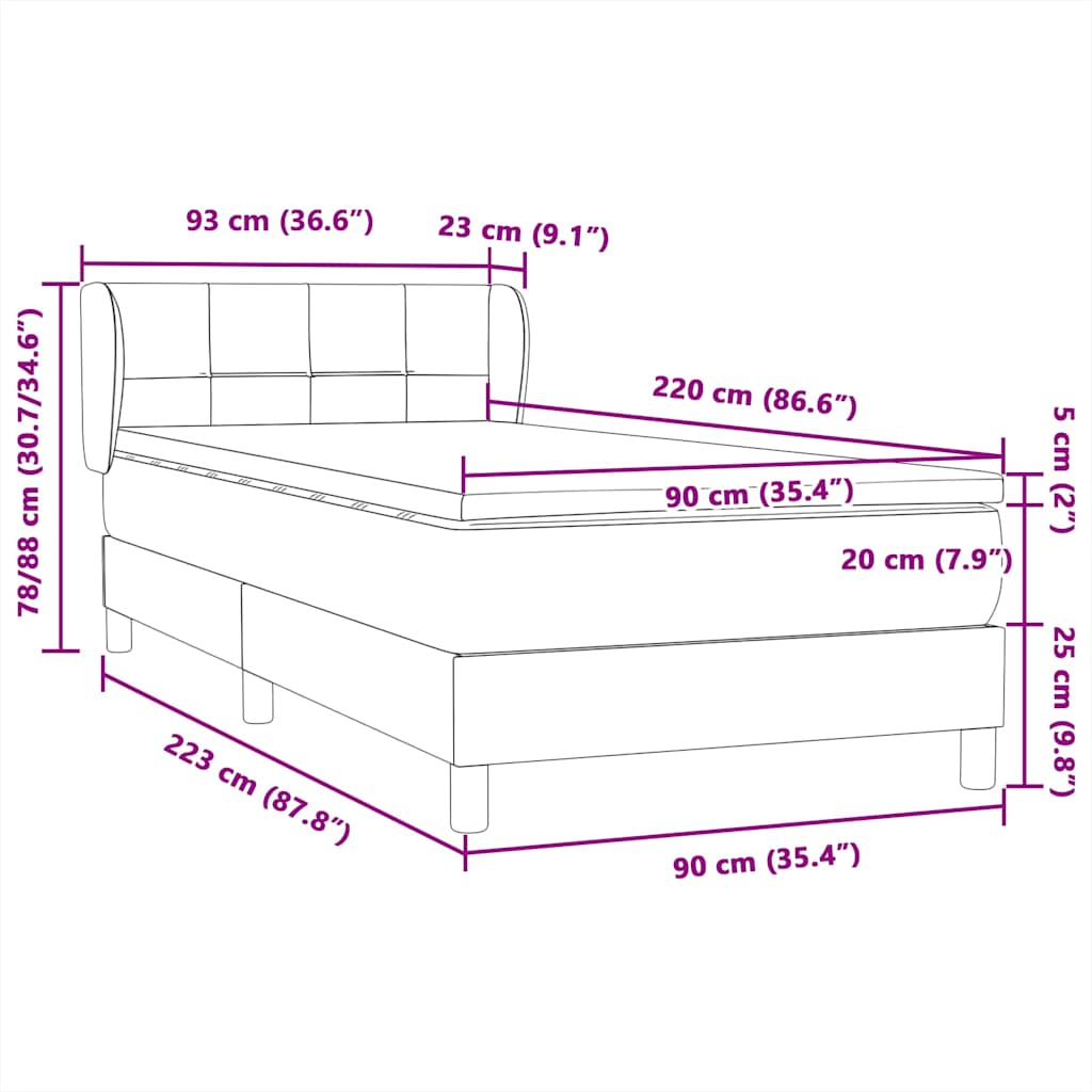 Boxspring met matras fluweel donkerblauw 90x220 cm – afbeelding 12