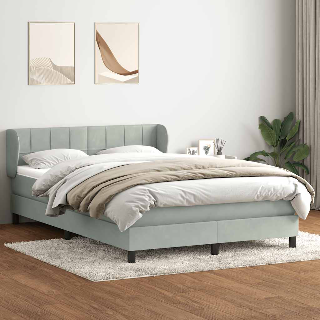 Boxspring met matras fluweel lichtgrijs 140x220 cm – afbeelding 1