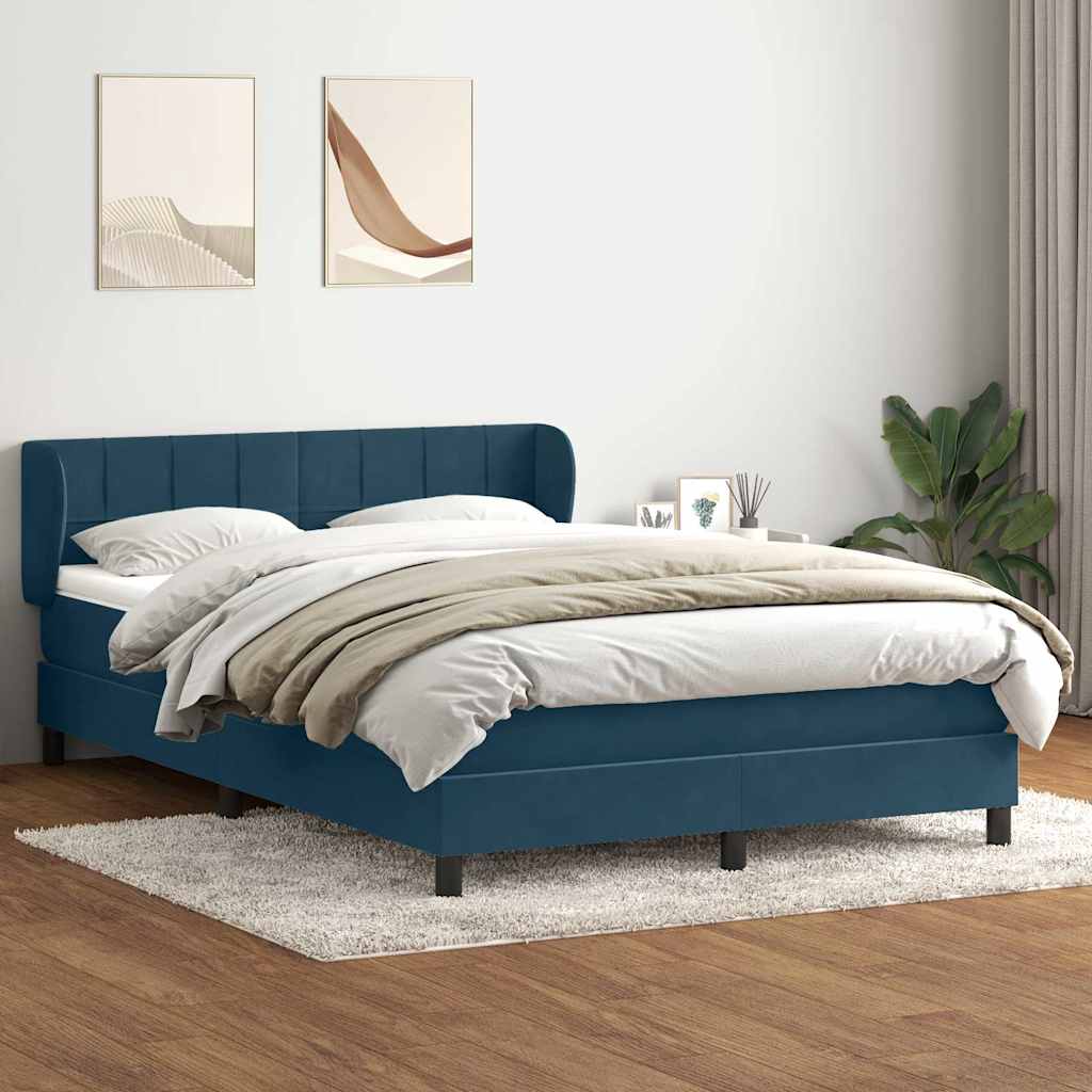 Boxspring met matras fluweel donkerblauw 140x220 cm – afbeelding 1