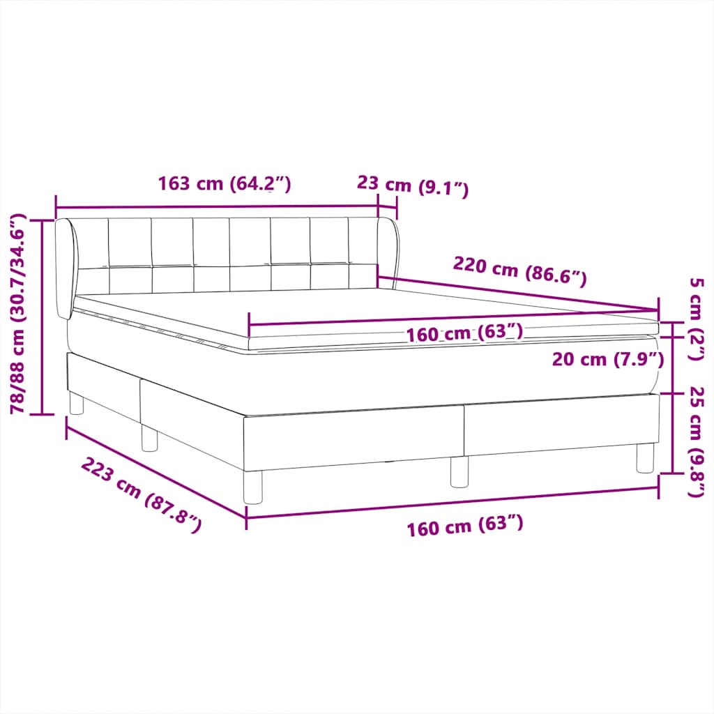 Boxspring met matras fluweel donkergrijs 160x220 cm – afbeelding 12