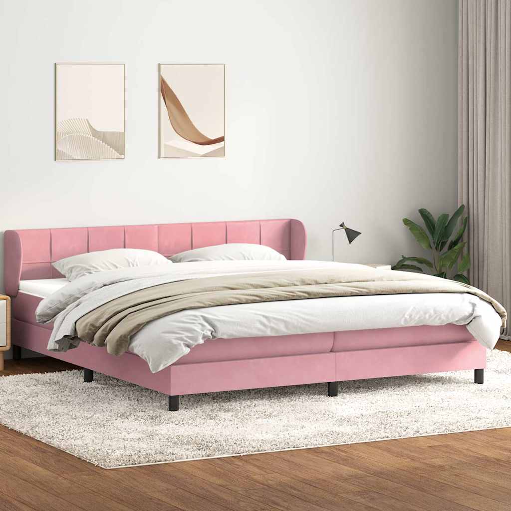 Boxspringbed met matrassen 180x220 cm fluweel roze – afbeelding 1