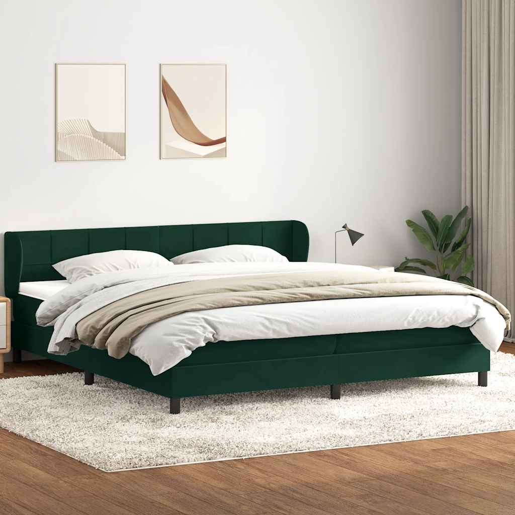 Boxspringbed met matrassen 200x220 cm fluweel donkergroen – afbeelding 1