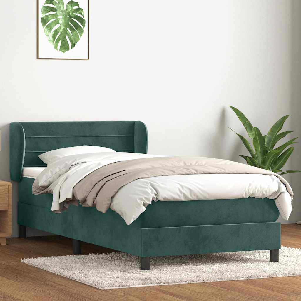 Boxspring met matras fluweel donkergroen 80x210 cm – afbeelding 1